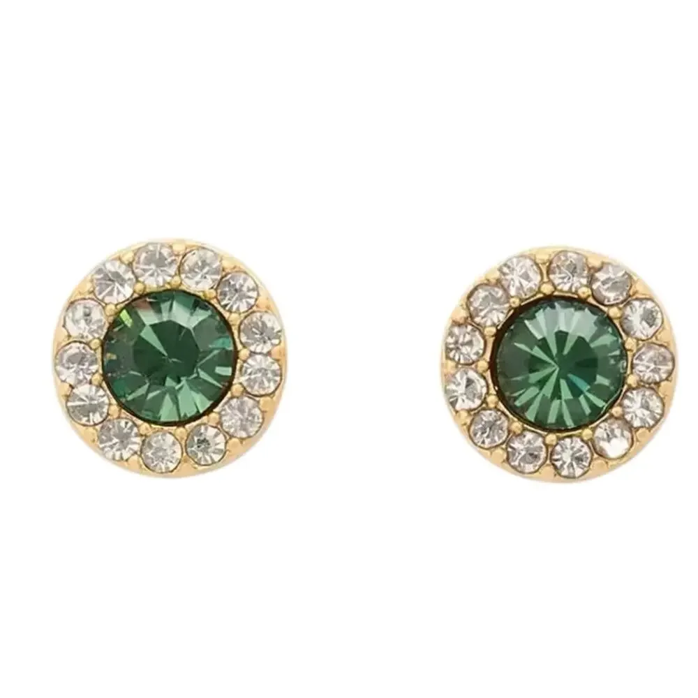 Kate Spade “You’re a Gem” Pavé Halo Stud Earrings Green Crystal Gold Tone NWT